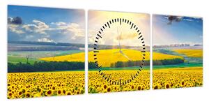 Obraz - Pole słoneczników (z zegarem) (90x30 cm)