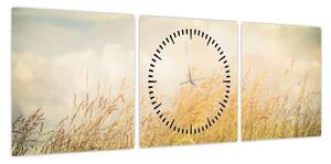 Obraz - Pole jesienią (z zegarem) (90x30 cm)