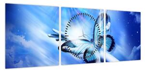 Obraz - Motyl, symbol nadziei (z zegarem) (90x30 cm)