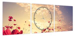 Obraz - Łąka z kwiatami (z zegarem) (90x30 cm)