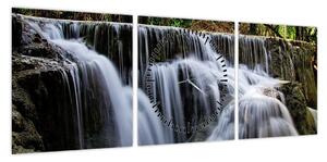 Obraz wodospadów w dżungli (z zegarem) (90x30 cm)