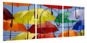 Obraz kolorowych parasoli (z zegarem) (90x30 cm)