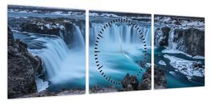 Obraz - Widok na wodospady (z zegarem) (90x30 cm)