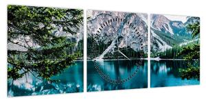 Obraz jeziora w Alpach (z zegarem) (90x30 cm)