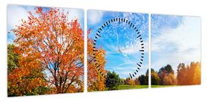 Obraz - Jesienny krajobraz (z zegarem) (90x30 cm)