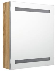 Szafka łazienkowa z lustrem i LED, biel i dąb, 50x14x60 cm