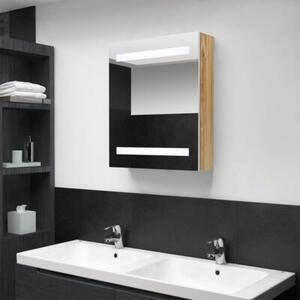 Szafka łazienkowa z lustrem i LED, biel i dąb, 50x14x60 cm
