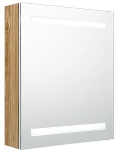 Szafka łazienkowa z lustrem i LED, biel i dąb, 50x14x60 cm