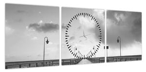 Obraz - Promenada nad wybrzeżem (z zegarem) (90x30 cm)