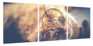 Obraz kota na podłodze (z zegarem) (90x30 cm)