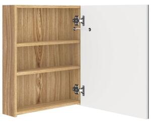 Szafka łazienkowa z lustrem i LED, biel i dąb, 50x14x60 cm