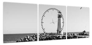 Obraz - Latarnia morska na wybrzeżu, Santa Cruz, Kalifornia (z zegarem) (90x30 cm)