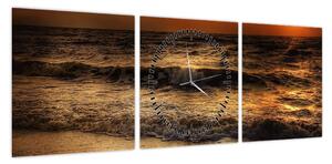 Obraz - Fale na wybrzeżu (z zegarem) (90x30 cm)
