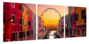 Obraz - Zachód słońca, wyspa Burano, Wenecja, Włochy (z zegarem) (90x30 cm)