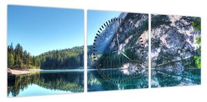Obraz wysokogórskiego jeziora (z zegarem) (90x30 cm)