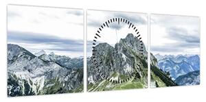Obraz - Szczyty górskie (z zegarem) (90x30 cm)