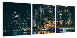 Obraz Singapuru nocą (z zegarem) (90x30 cm)