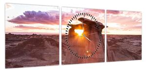 Obraz - zachód słońca na pustyni (z zegarem) (90x30 cm)