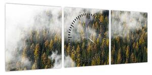 Obraz lasu w chmurach (z zegarem) (90x30 cm)