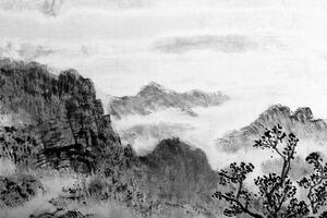 Tapeta czarno-białe chińskie malarstwo pejzażowe