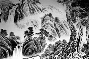 Tapeta chińskie czarno-białe malarstwo pejzażowe