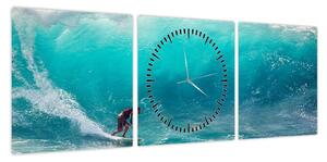 Obraz surfera na falach (z zegarem) (90x30 cm)
