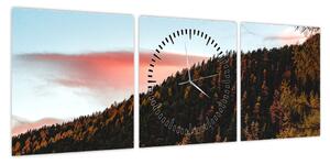 Obraz rudzików nad wzgórzem (z zegarem) (90x30 cm)