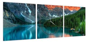 Obraz turkusowego jeziora (z zegarem) (90x30 cm)