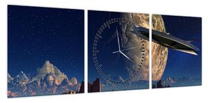 Obraz - Przybycie kosmitów (z zegarem) (90x30 cm)