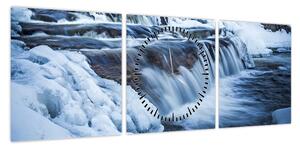 Obraz rzeki zimą (z zegarem) (90x30 cm)