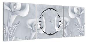 Obraz - Perłowe kwiaty (z zegarem) (90x30 cm)