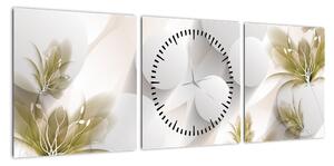 Obraz - 3D koła z kwiatami (z zegarem) (90x30 cm)