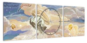 Obraz - Niebiańskie Meduzy (z zegarem) (90x30 cm)