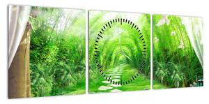 Obraz - Widok na tropikalny ogród (z zegarem) (90x30 cm)