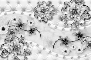 Tapeta czarno-biała kwiatowa biżuteria