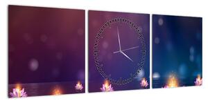 Obraz - Magiczne lilie wodne (z zegarem) (90x30 cm)
