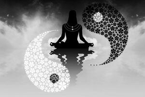Tapeta czarno-biała yin i yang joga