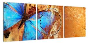 Obraz - Niebieski motyl (z zegarem) (90x30 cm)