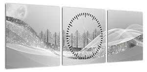 Obraz - Srebrny krajobraz (z zegarem) (90x30 cm)