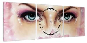 Obraz - Urocze oczy (z zegarem) (90x30 cm)