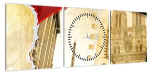 Obraz - Wspomnienia z Paryża (z zegarem) (90x30 cm)