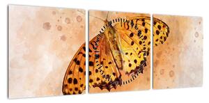 Obraz - Pomarańczowy motyl, akwarela (z zegarem) (90x30 cm)