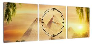 Obraz - Piramidy (z zegarem) (90x30 cm)