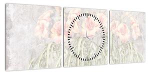 Obraz - Freska lilii (z zegarem) (90x30 cm)