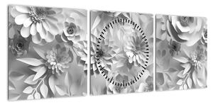 Obraz - Białe kwiaty (z zegarem) (90x30 cm)