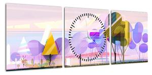 Obraz - Abstrakcja, krajobraz (z zegarem) (90x30 cm)