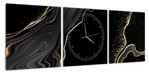 Obraz - Czarno - złoty marmur (z zegarem) (90x30 cm)
