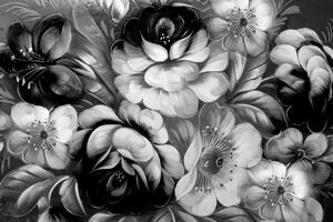 Tapeta kwiaty w czarno-białym wzorze