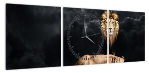 Obraz - Lew i lwica w chmurach (z zegarem) (90x30 cm)