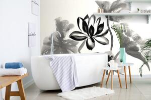 Tapeta akwarela czarno-biały kwiat lotosu